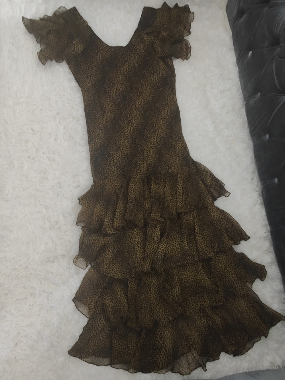 Newport News Shape FX Brown Leopard Ruffle Tiered Maxi Dress